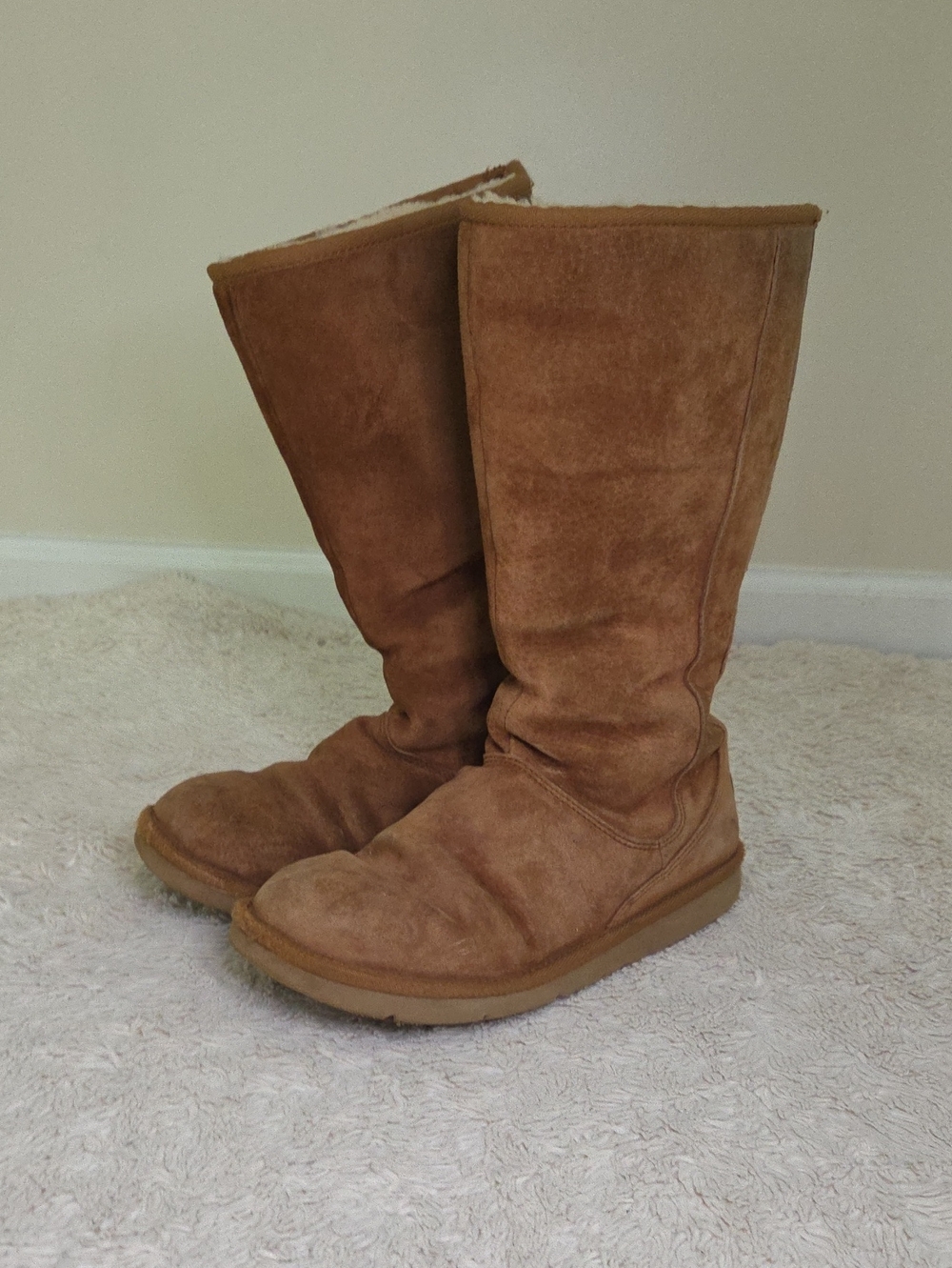 Women's UGG Knightsbridge Leather Zip Back Tan Boots Sz 10